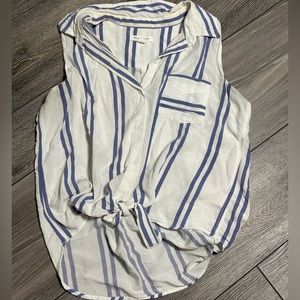 White and blue striped button down tank top